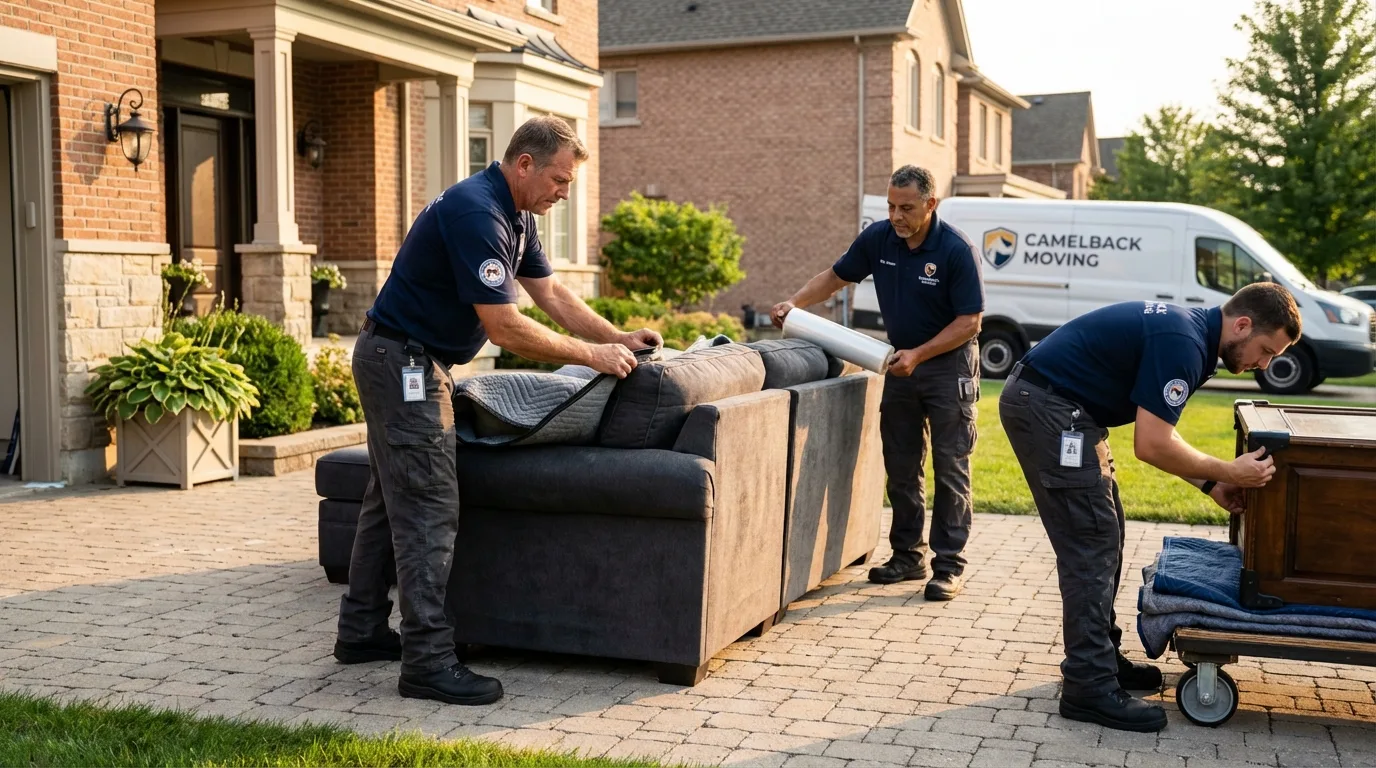 Large estate moving crew wrapping furniture in Bay City, TX