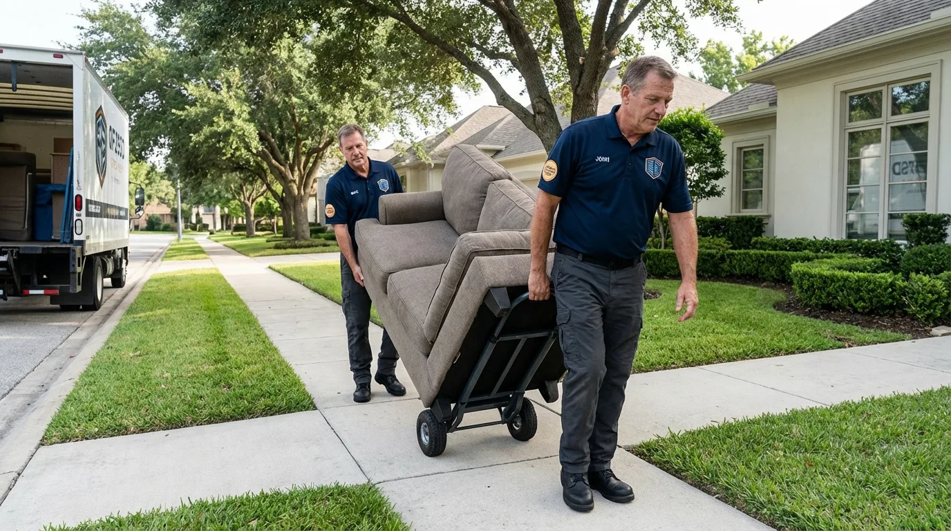 Local residential moving crew loading furniture in Bay City, TX